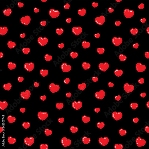 Flat hearts seamless pattern. Red and black