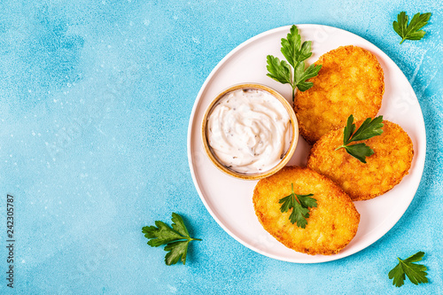 Potato pancakes, hash braun. photo