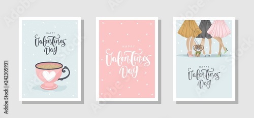 Set of romantic cards in vintage style. Labels and festive items. Vector illustration.