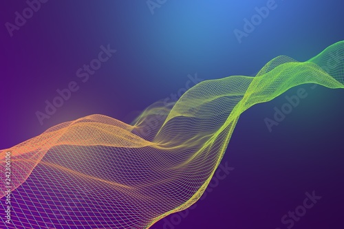 Soft wireframe background. Waveform with colored lines photo