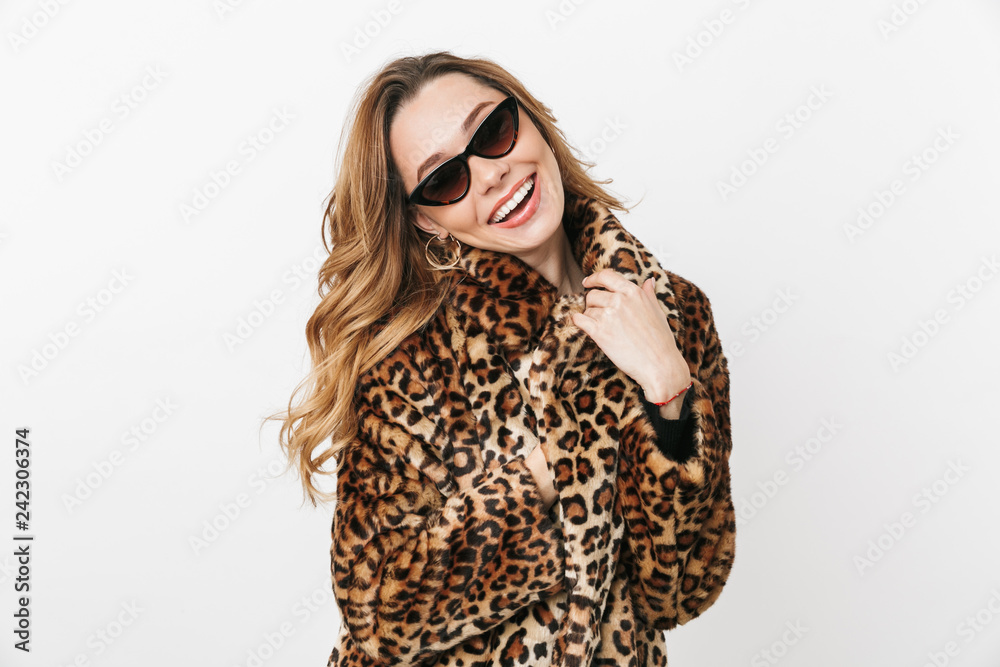 Beautiful young woman wearing leopard coat Beautiful young woman wearing leopard coat