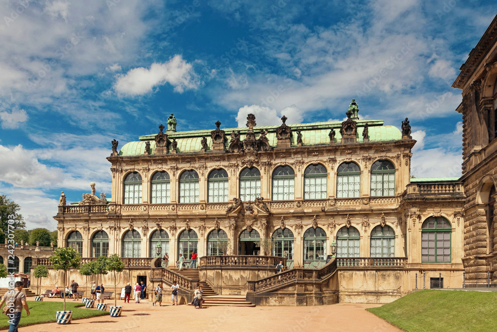 Dresden, Germany - August 4, 2017: Zwinger - late German Baroque, founded in the early 18th century. a complex of four magnificent palace buildings.