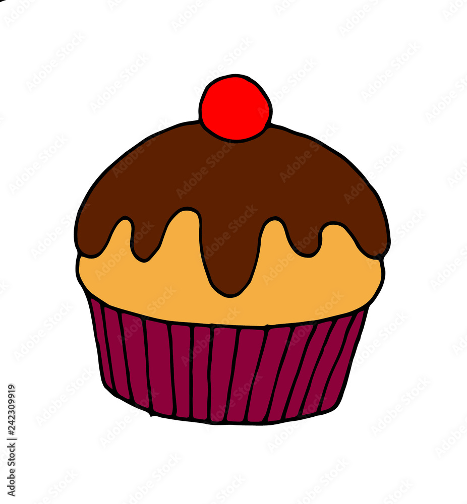 A simple illustration of a delicious and sweet cake with bright colors
