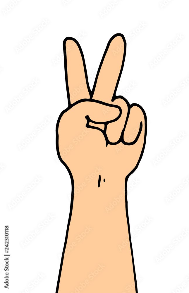 Illustration of a hand showing two fingers in victory sign Illustration of a hand showing two fingers in victory sign