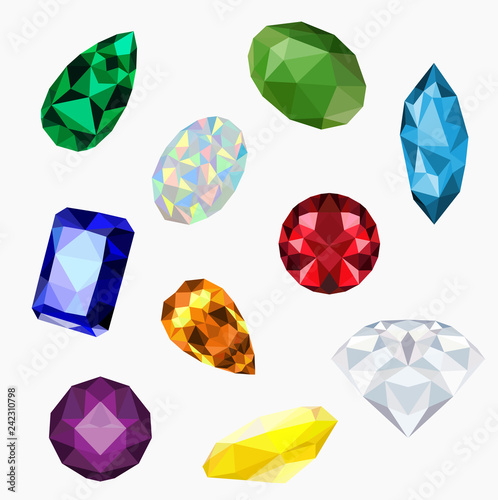 low poly set of gem,jewel ,crystal,geometric concept,vector 