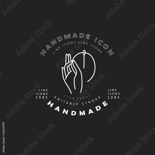 Vector icon and logo sewing and handmade. Editable outline stroke size. Line flat contour, thin and linear design. Simple icons. Concept illustration. Sign, symbol, element.
