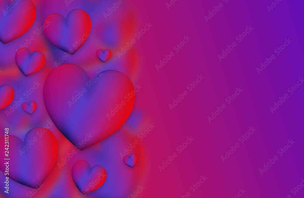 Heart colorful neon figures,Valentine's day greeting Banner