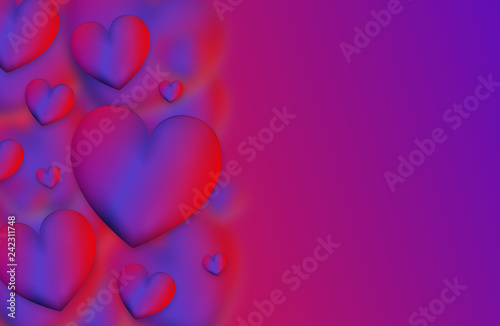 Heart colorful neon figures,Valentine's day greeting Banner