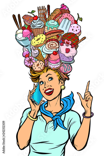 stewardess woman dreams of food and sweets
