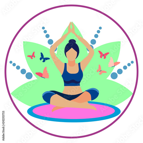 Yoga for a beginner. Exercise or properly asana posture flat. In minimalist style. Cartoon Vector © toricheks