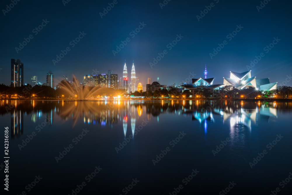 Cityscape of Kuala Lumpur at night. Titiwangsa park at Kuala Lumpur, Malaysia skyline at night.