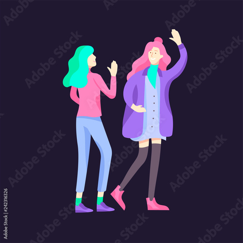 Vector people character walking on the street in autumn or winter clothes, friends and couples. Colorful Group of male and female flat cartoon characters