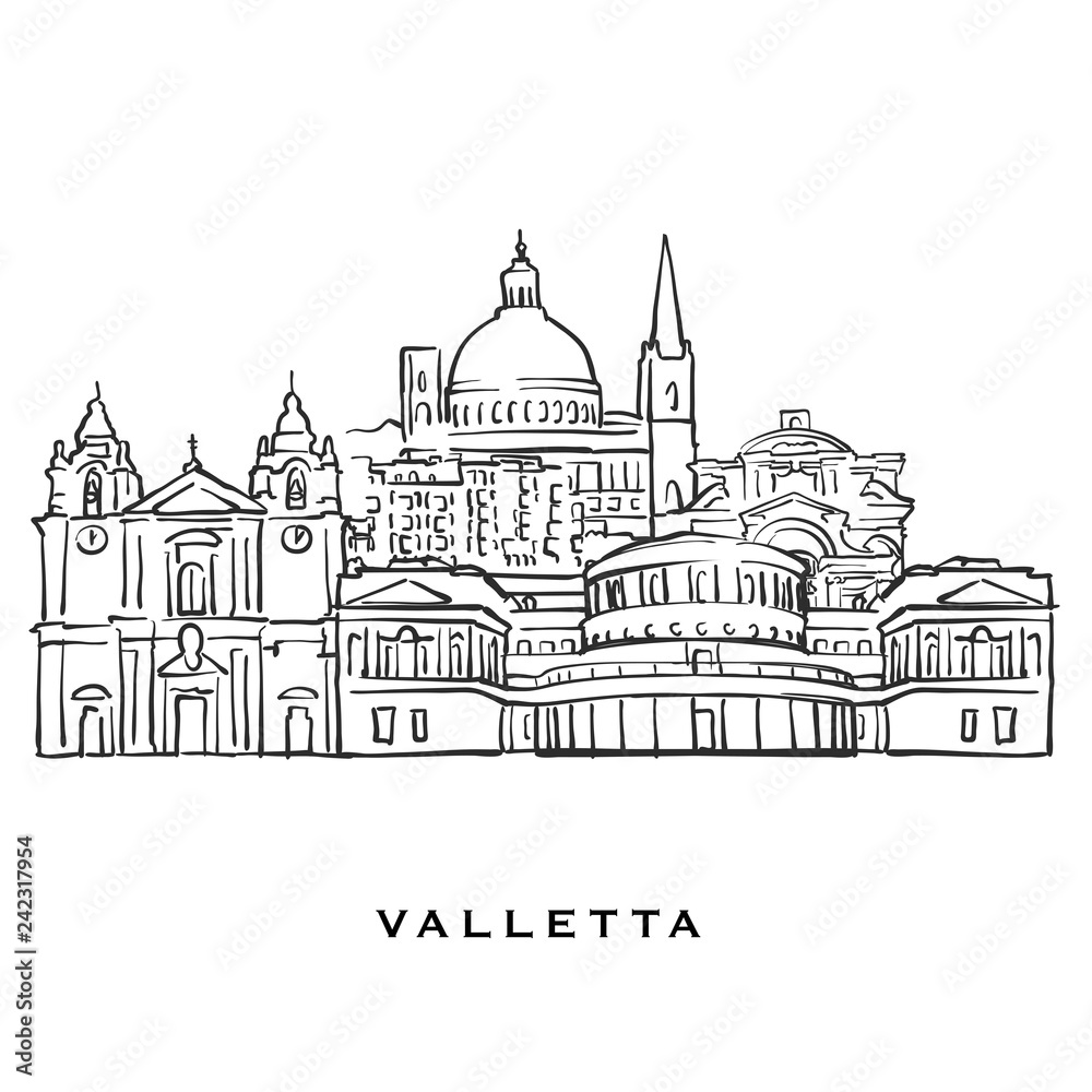 Valletta Malta famous architecture - obrazy, fototapety, plakaty 