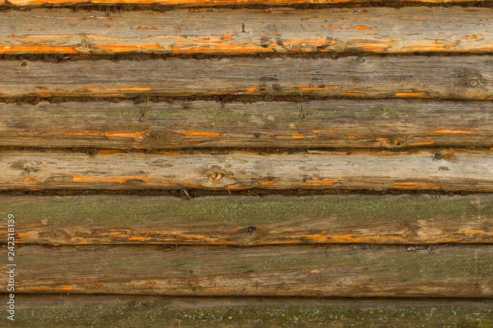 Old wooden wall of logs