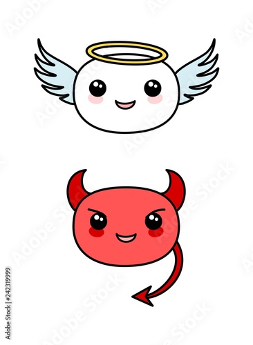 Angel and Devil vector Kawaii icon