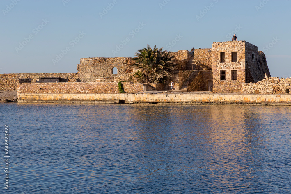 Chania Crete, 12-15-2018. Old Chania harbor in  Crete Greece.