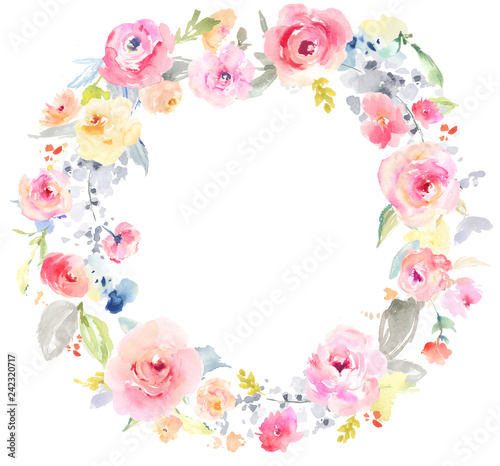 Watercolor Flower Frame Background. Floral Frame Background Wreath