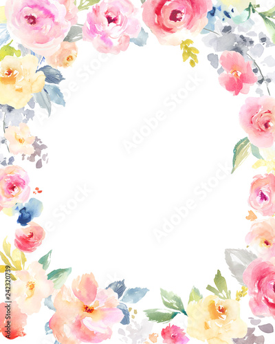 Watercolor Flower Frame Background. Floral Frame Background Wreath