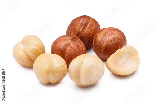 Hazelnuts, isolated on white background