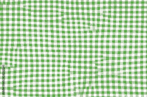Green picnic blanket fabric with squared patterns and texture