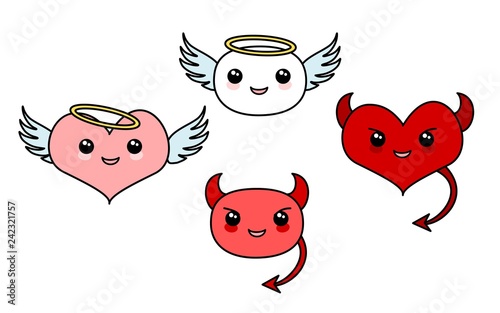 Angel and Devil vector Kawaii icon