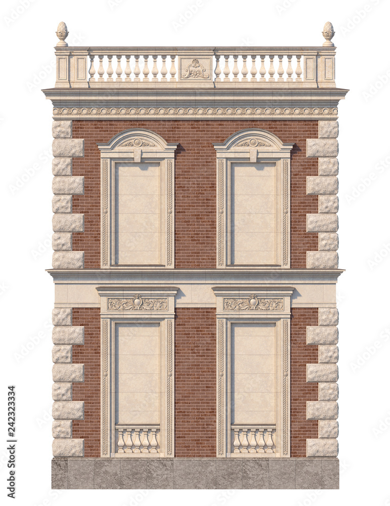 Fototapeta premium Brick facade of a classic-style house with niches in light colors. 3d rendering.