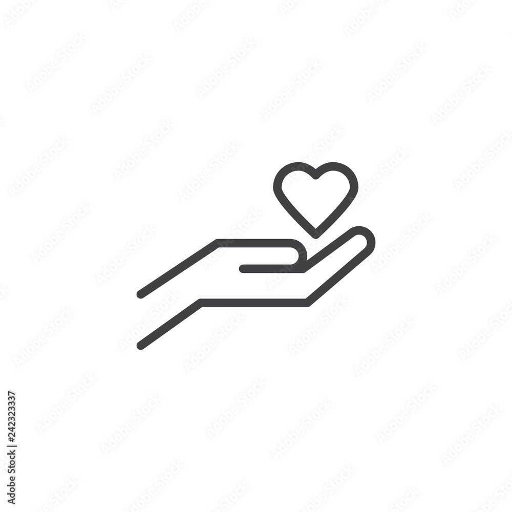 Hand holding heart line icon. linear style sign for mobile concept and web design. Heart in hand outline vector icon. Love and valentine's day symbol, logo illustration. Pixel perfect vector graphics Hand holding heart line icon. linear style sign for mobile concept and web design. Heart in hand outline vector icon. Love and valentine's day symbol, logo illustration. Pixel perfect vector graphics