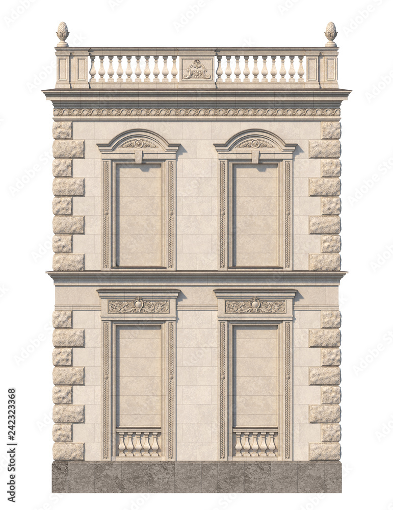 Fototapeta premium Stone facade of a classic house with niches. 3d rendering