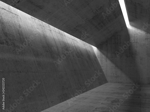 Empty minimal concrete interior with ceiling lights