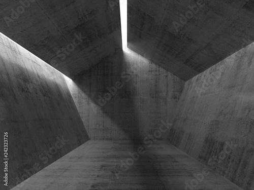Pentagon concrete interior with ceiling light lines