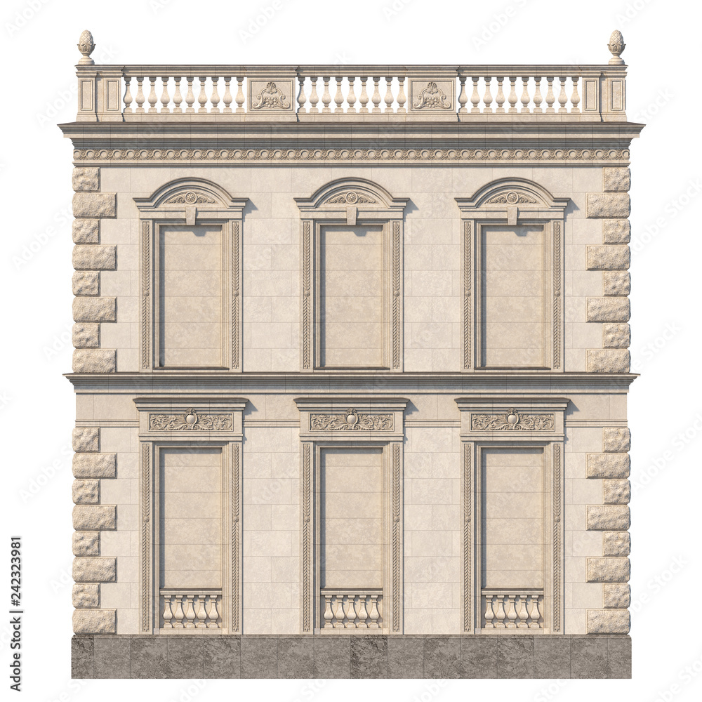 Fototapeta premium Stone facade of a classic house with niches. 3d rendering