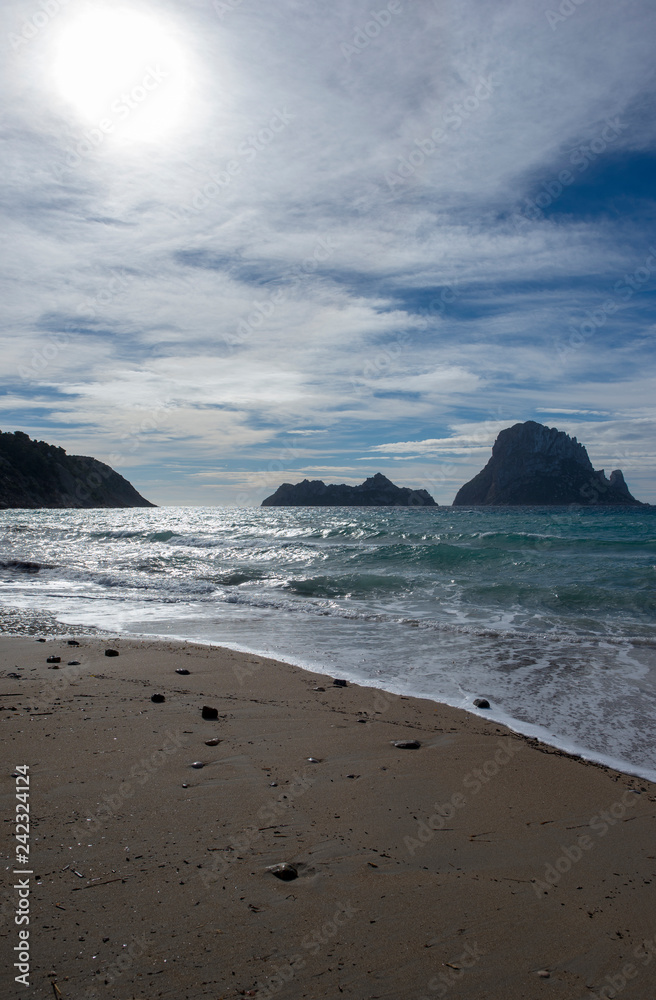 The beach of the cove de hort in ibiza The beach of the cove de hort in ibiza