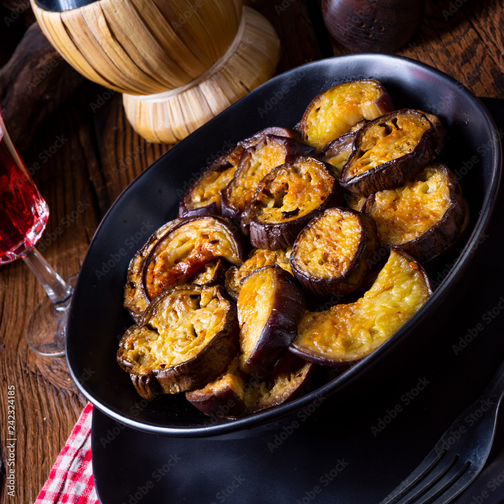 Melitzanes Tiganites - fried aubergines in the Greek style.