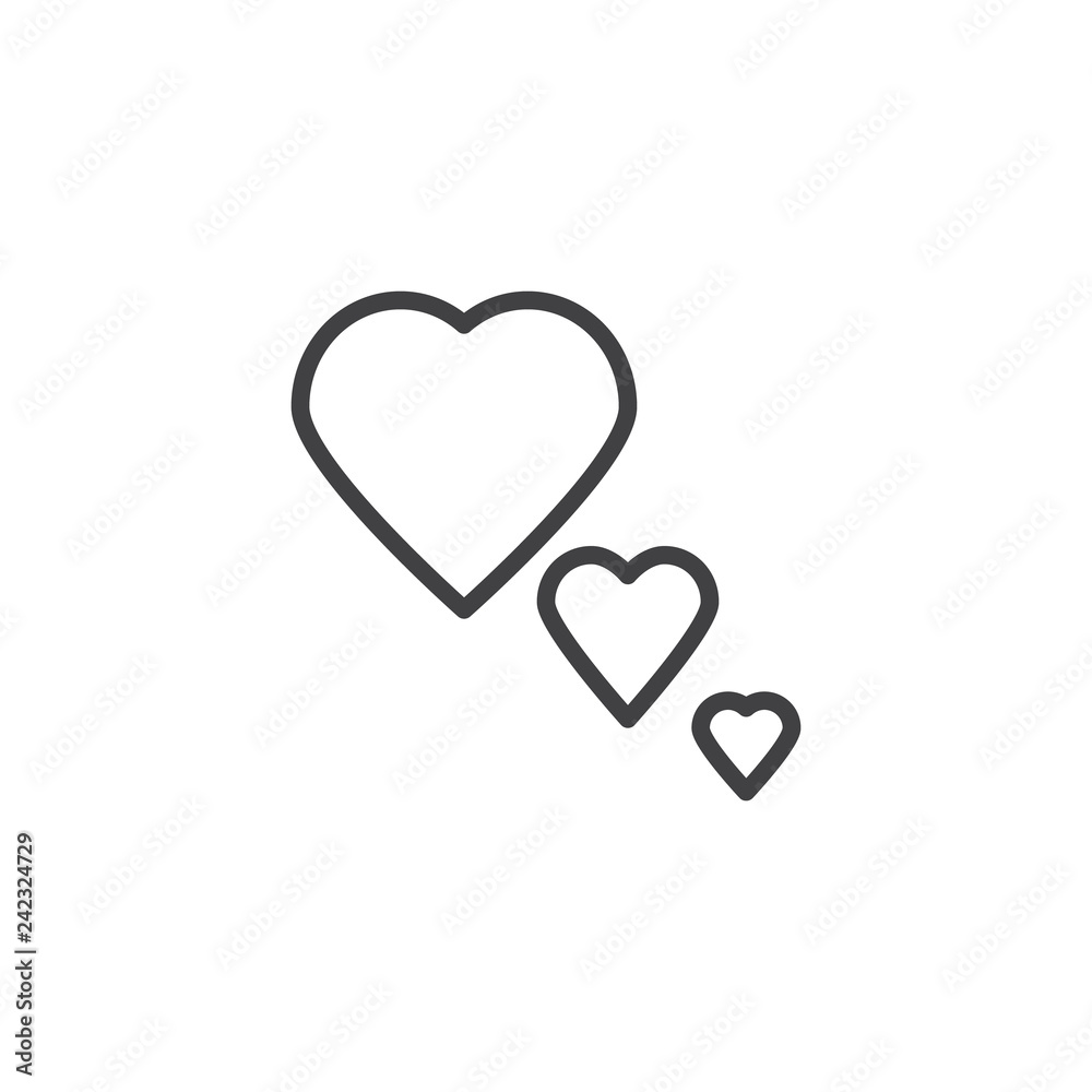 Three hearts line icon. linear style sign for mobile concept and web design. Love hearts outline vector icon. Valentine's Day symbol, logo illustration. Pixel perfect vector graphics Three hearts line icon. linear style sign for mobile concept and web design. Love hearts outline vector icon. Valentine's Day symbol, logo illustration. Pixel perfect vector graphics