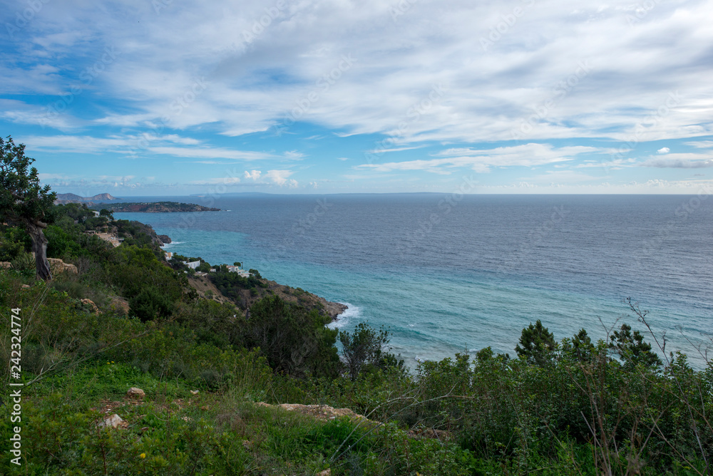 Naklejka premium Cove in San Antonio de Ibiza a cloudy day