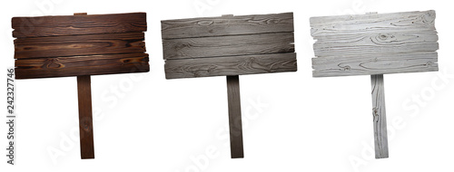 Set of wooden signs, isolated on white background