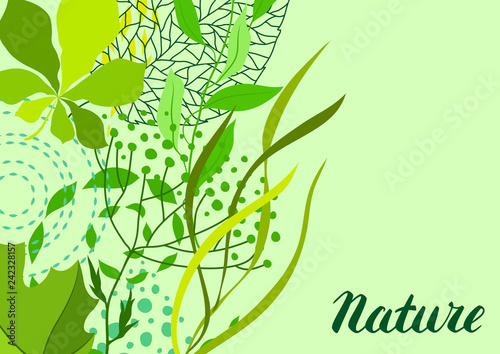 Background of stylized green leaves for greeting cards.