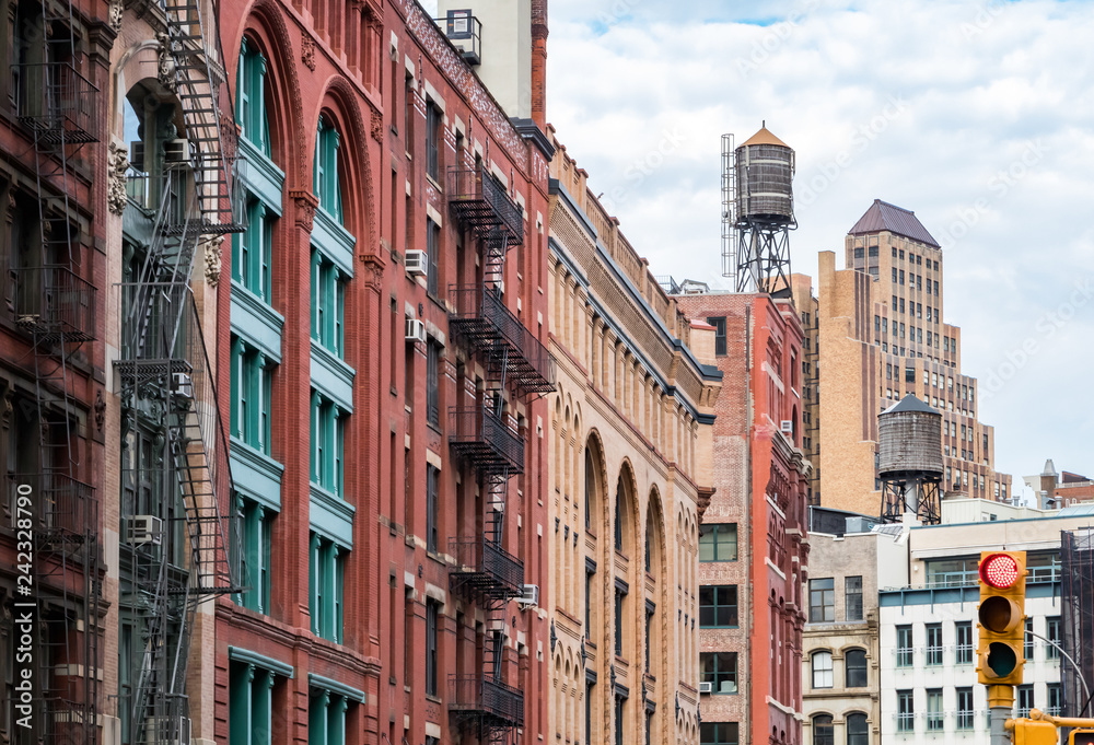 View of the old buildings on Franklin Street in the Tribeca neighborhood of Manhattan, New York City