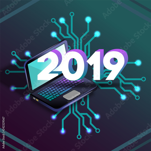 2019 it isometric laprop virtual relity vector illustration