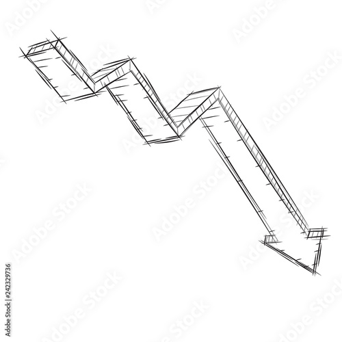 Vector illustration of 3D downtrend arrow in black and white. EPS10