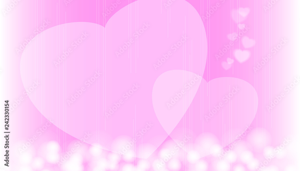 Background created by circle objects and heart objects set in gradient pink background