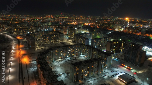 Night city with lot of houses and buildings   areal shoot   drone capture 