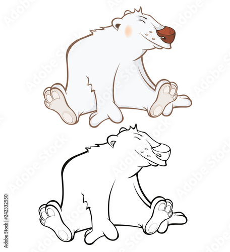 Vector Illustration of a Cute Polar Bear  Cartoon Character. Coloring Book