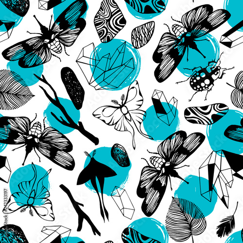 Mystic seamless pattern with occult objects. Vector background.