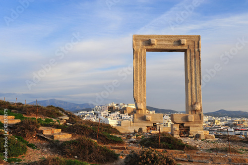 Ancient arch and panorama of Naxos town