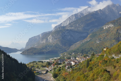 Molveno Lake and Dolomites Mountains panorama