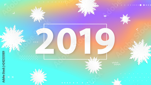 Snowflakes poster background. Origami snowflakes. New Year. Winter holidays card. Paper cut snow. Happy New Year. Holographic. Christmas banner. Cutout. 3d paper cut effect.