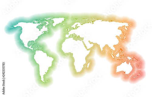 Colorful world map made by balls and lines, vector illustration