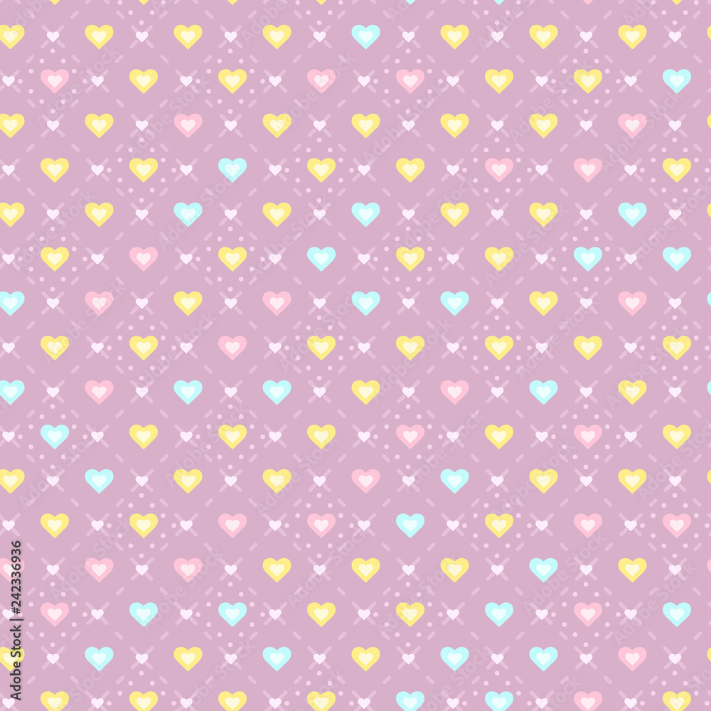 Happy and bright heart seamless vector pattern/ Love candy colors background.