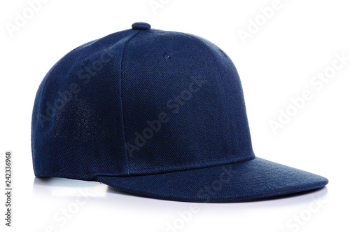 Blue cap textile on white background isolation